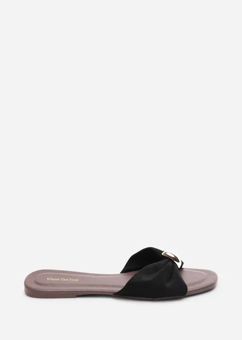 Where's That From Arc Ruched Buckle Black Faux Suede Slide On Sandal - 5 Image 1