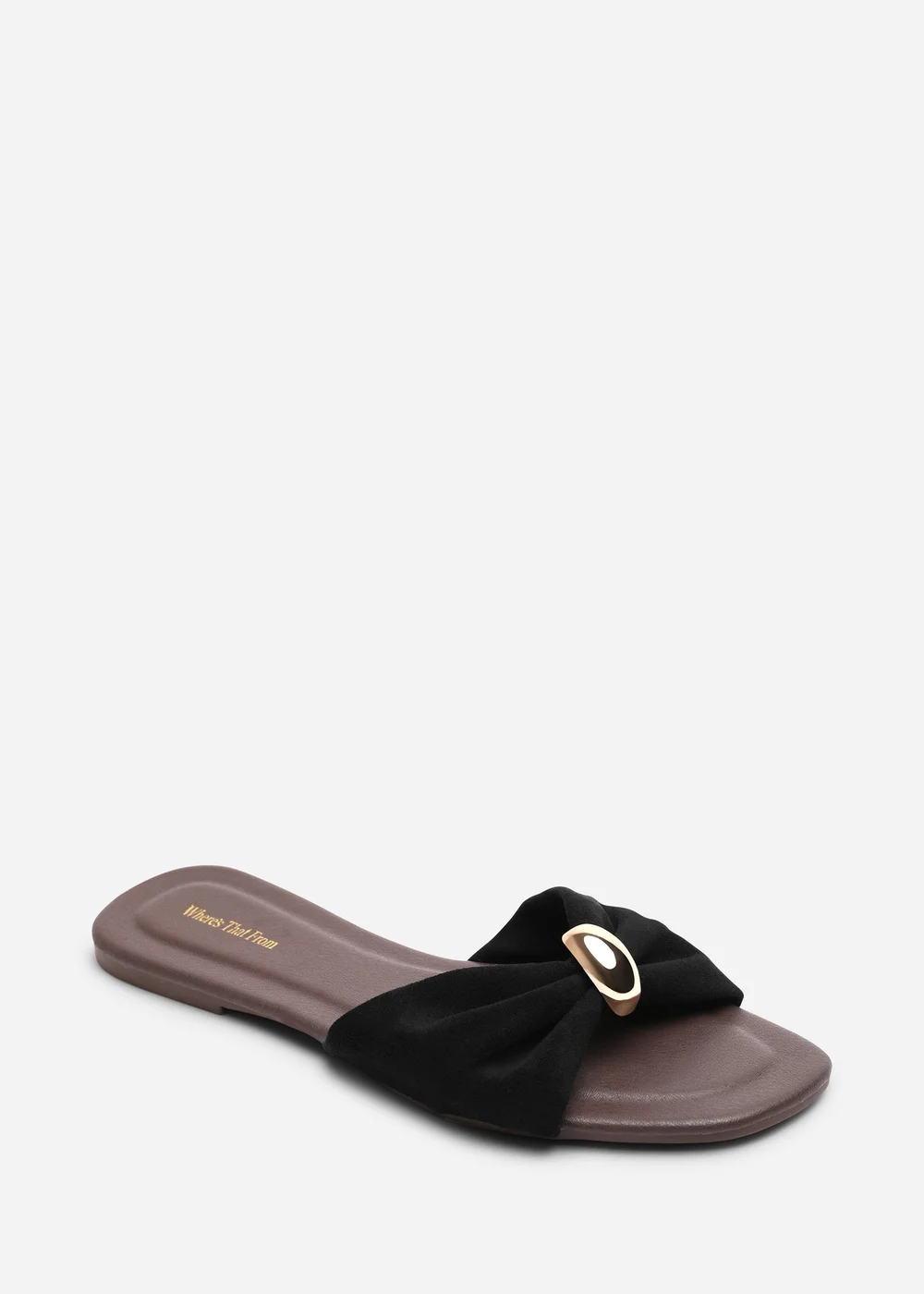 Where's That From Arc Ruched Buckle Black Suede Slide On Sandal - 6 Image 3