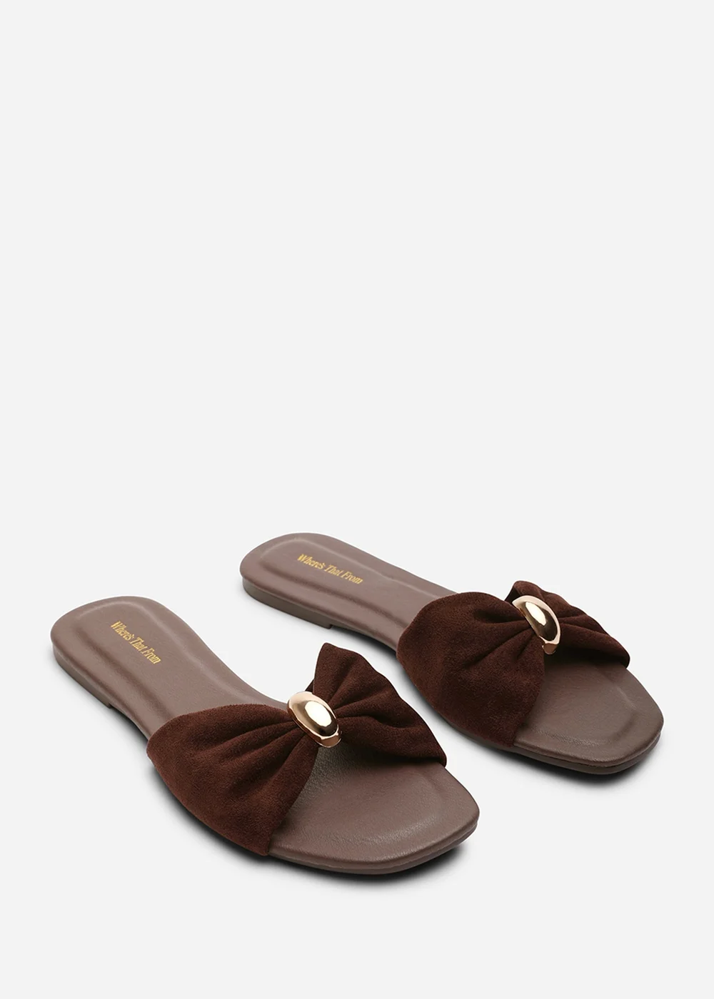 Where's That From Arc Ruched Buckle Dark Brown Faux Suede Slide On Sandal - 4 Image 4