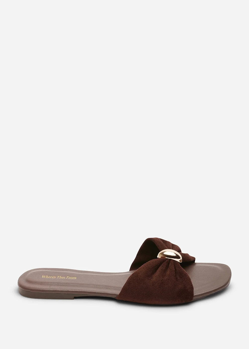 Where's That From Arc Ruched Buckle Dark Brown Faux Suede Slide On Sandal - 4 Image 1