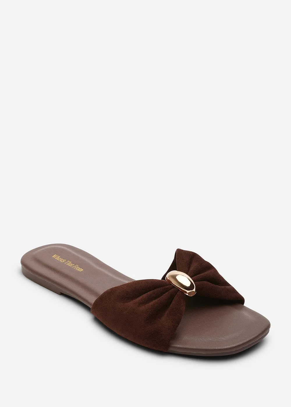 Where's That From Arc Ruched Buckle Dark Brown Faux Suede Slide On Sandal - 4 Image 3