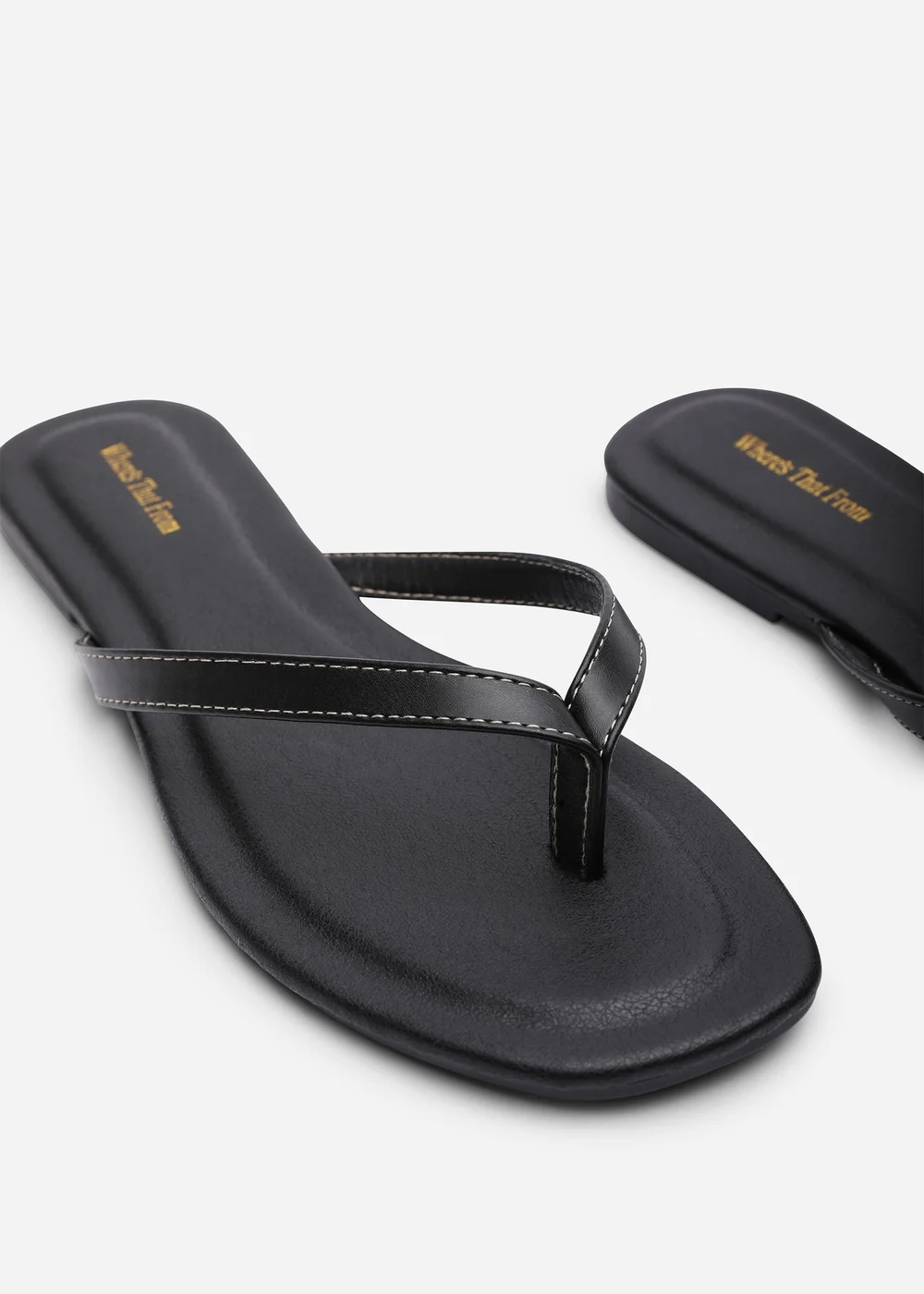 Where's That From Arrow Black Flip Flop Sandal With Contrast Stitch Detail - 8 Image 5