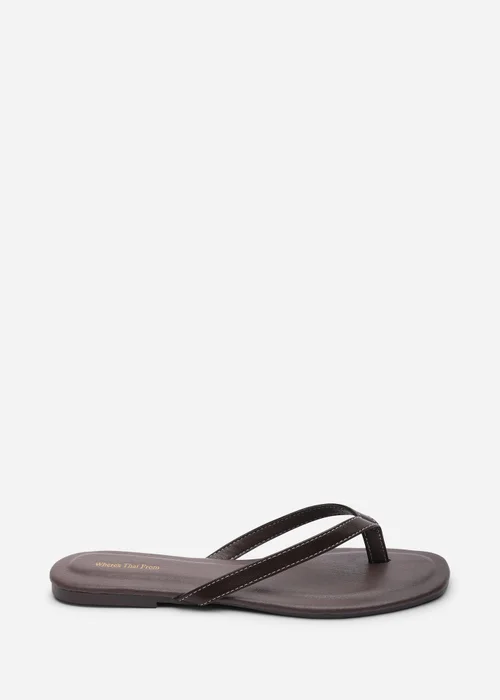 Where's That From Arrow Dark Brown Flip Flop Sandal With Contrast Stitch Detail - 6 Image 1