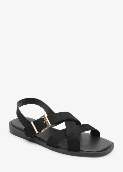 Where's That From Capri Cross Over Open Toe Black Suede Sandal - 6 Image 3