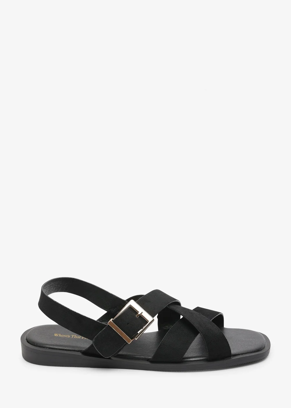 Where's That From Capri Cross Over Open Toe Black Faux Suede Sandal - 4 Image 1