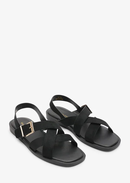 Where's That From Capri Cross Over Open Toe Black Suede Sandal - 6 Image 4