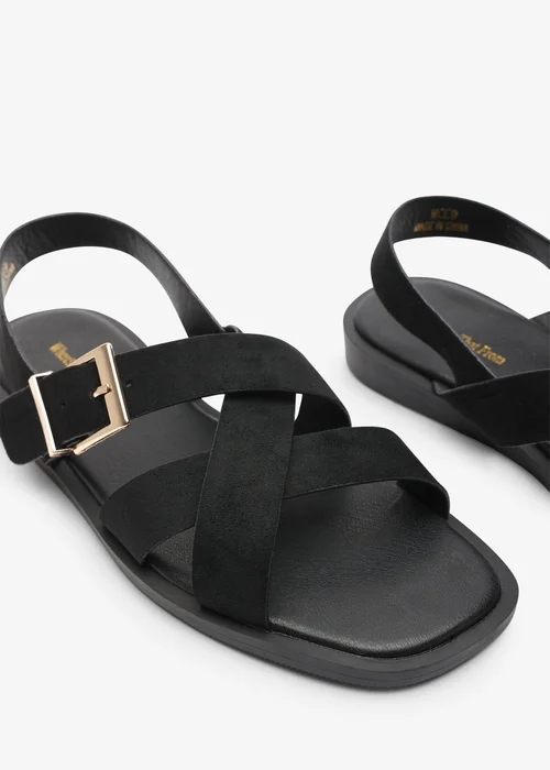 Where's That From Capri Cross Over Open Toe Black Suede Sandal - 6 Image 5