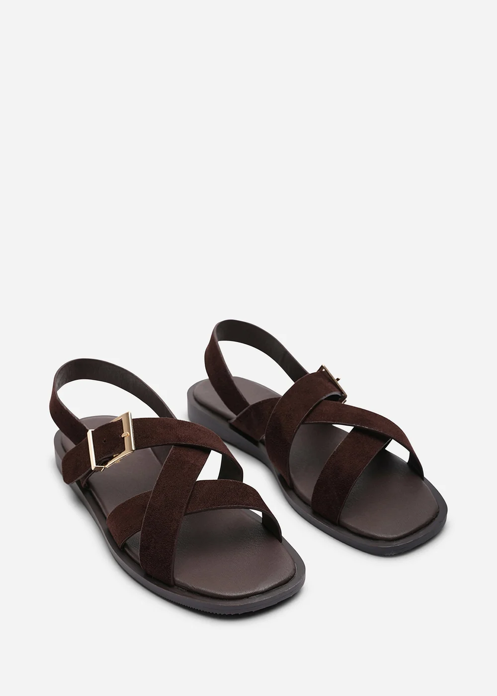 Where's That From Capri Cross Over Open Toe Dark Brown Suede Sandal - 8 Image 4