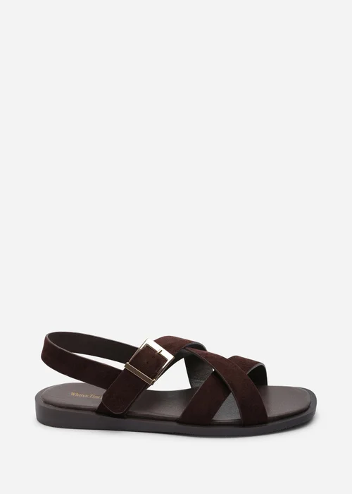 Where's That From Capri Cross Over Open Toe Dark Brown Suede Sandal - 8 Image 2