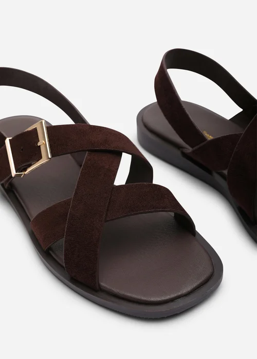 Where's That From Capri Cross Over Open Toe Dark Brown Suede Sandal - 8 Image 5