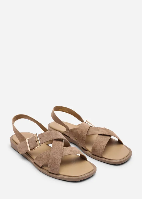 Where's That From Capri Cross Over Open Toe Camel Faux Suede Sandal - 5 Image 4
