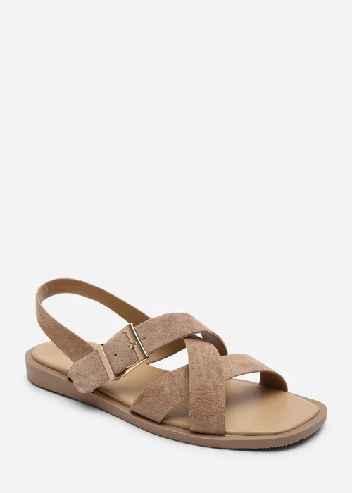 Where's That From Capri Cross Over Open Toe Camel Faux Suede Sandal - 5 Image 3