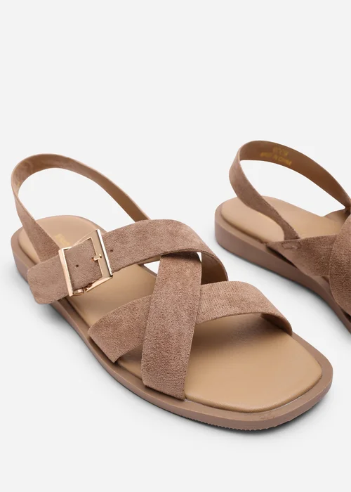 Where's That From Capri Cross Over Open Toe Camel Faux Suede Sandal - 5 Image 5