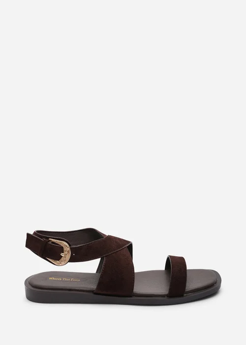 Where's That From Canopy Cross Over Strap Dark Brown Faux Suede Sandal - 5 Image 1