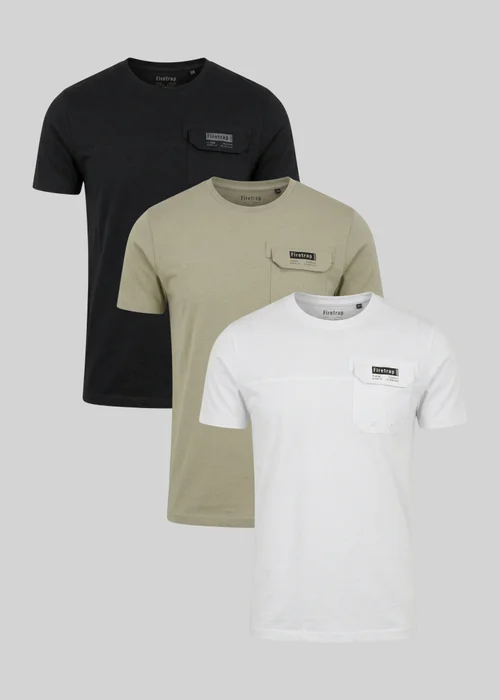 Firetrap Multi 3 Pack Regular Fit Cotton Pocket Tees - S Image 1