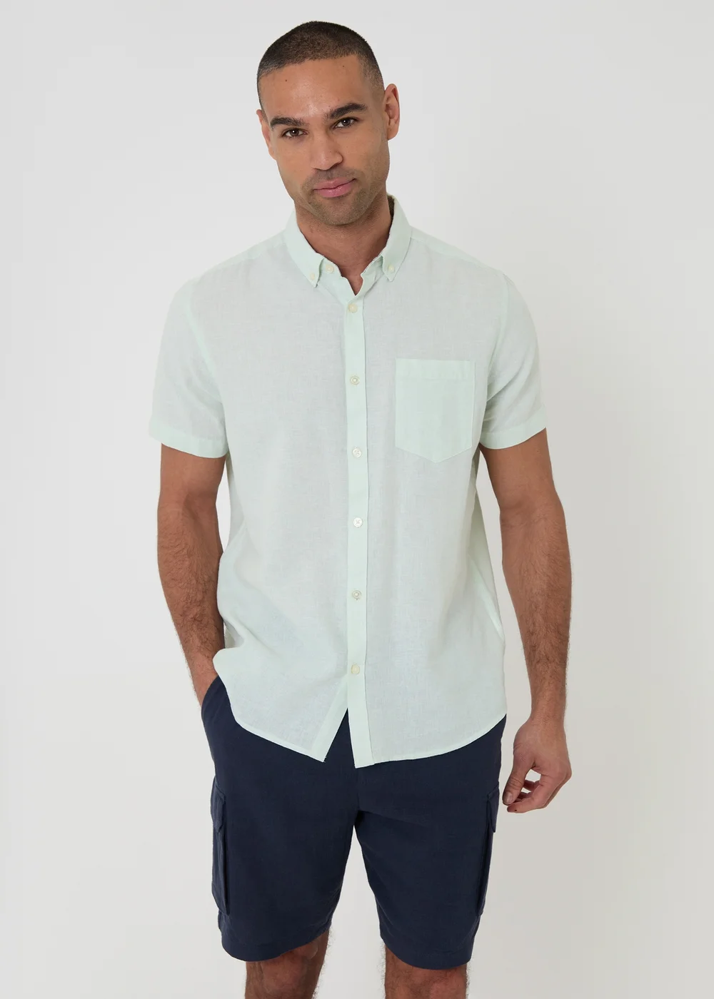 Threadbare Mint Cotton-Linen Blend Short-Sleeve Shirt - L Image 1