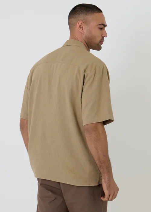 Threadbare Beige Linen Blend Revere Collar Short Sleeve Shirt - M Image 2