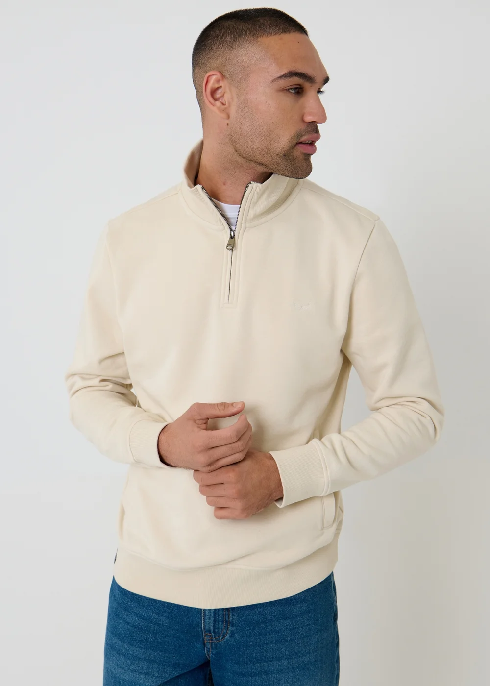 Threadbare Beige Quarter Zip Sweatshirt - 2XL Image 1
