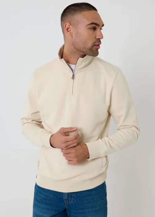 Threadbare Beige Quarter Zip Sweatshirt - 2XL Image 1