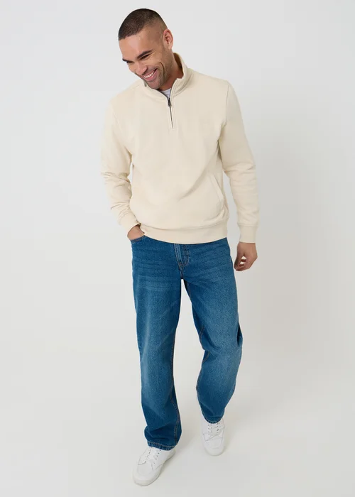 Threadbare Beige Quarter Zip Sweatshirt - 2XL Image 3