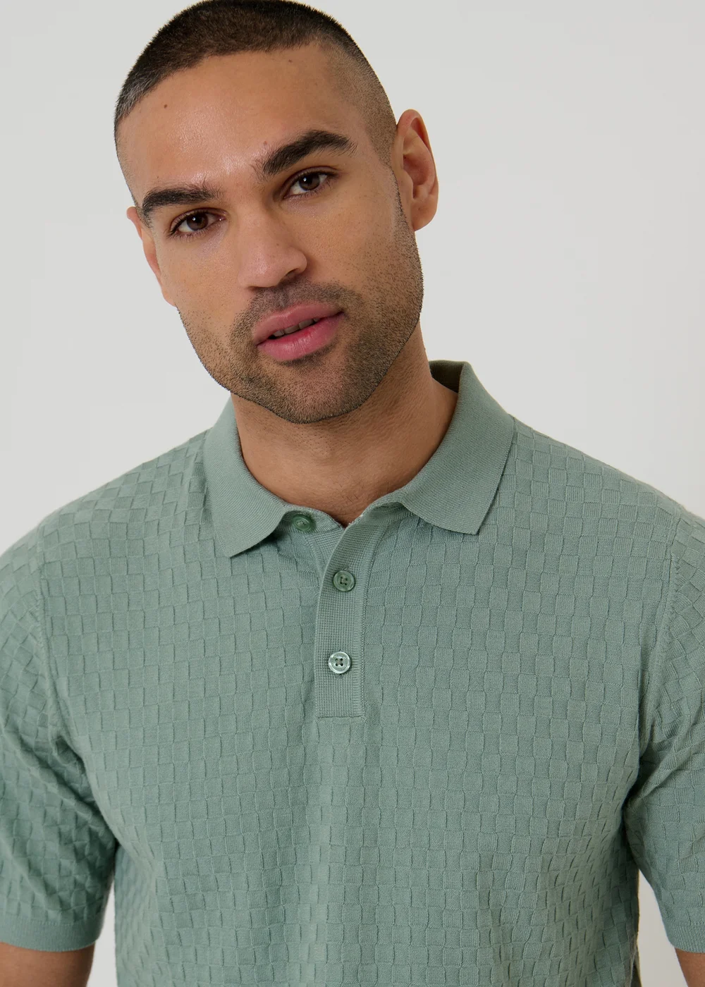 Threadbare Soft Green Basket Stitch Short Sleeve Knitted Polo - S Image 4