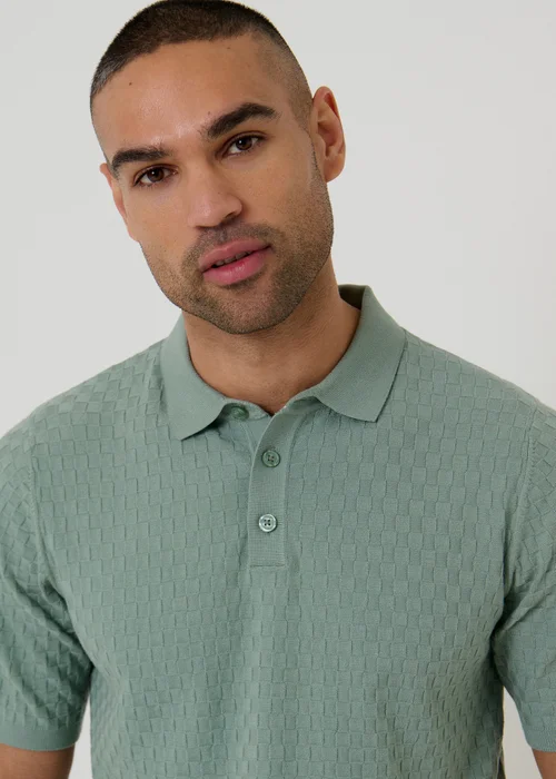 Threadbare Soft Green Basket Stitch Short Sleeve Knitted Polo - S Image 4
