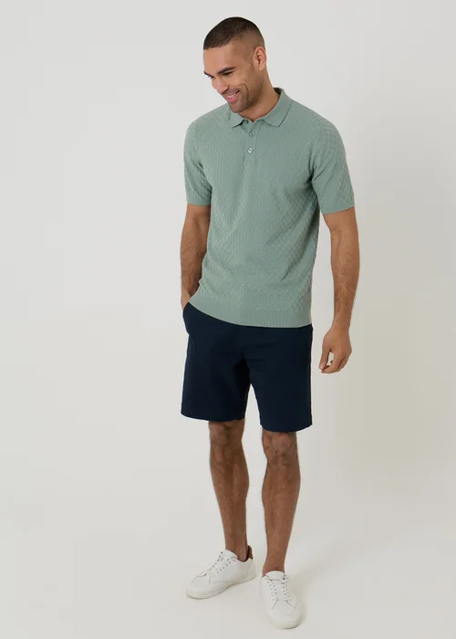 Threadbare Soft Green Basket Stitch Short Sleeve Knitted Polo - S Image 3
