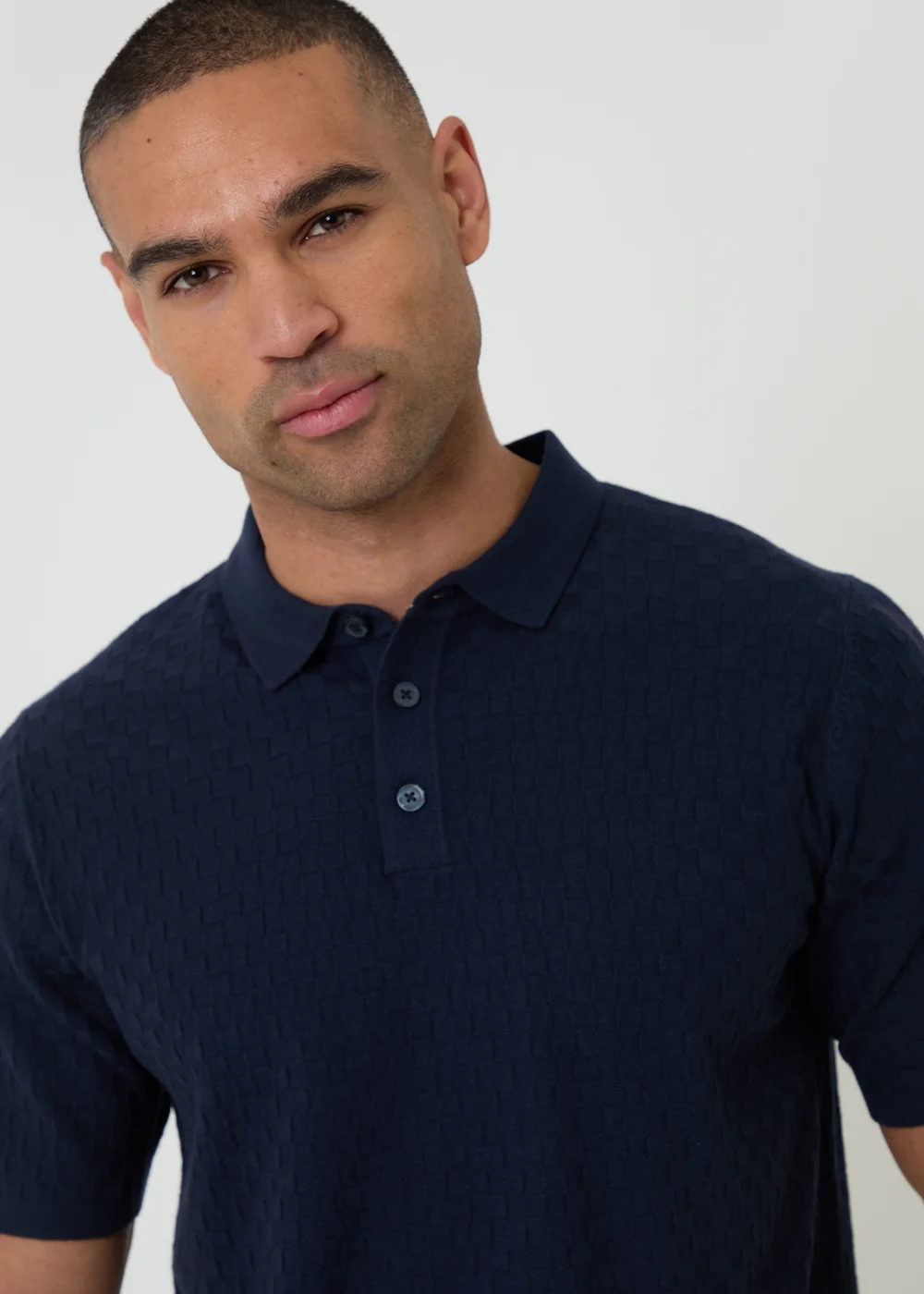 Threadbare Navy Basket Stitch Short Sleeve Knitted Polo - 2XL Image 4