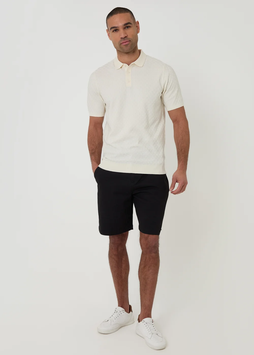 Threadbare Natural Basket Stitch Short Sleeve Knitted Polo - XL Image 3