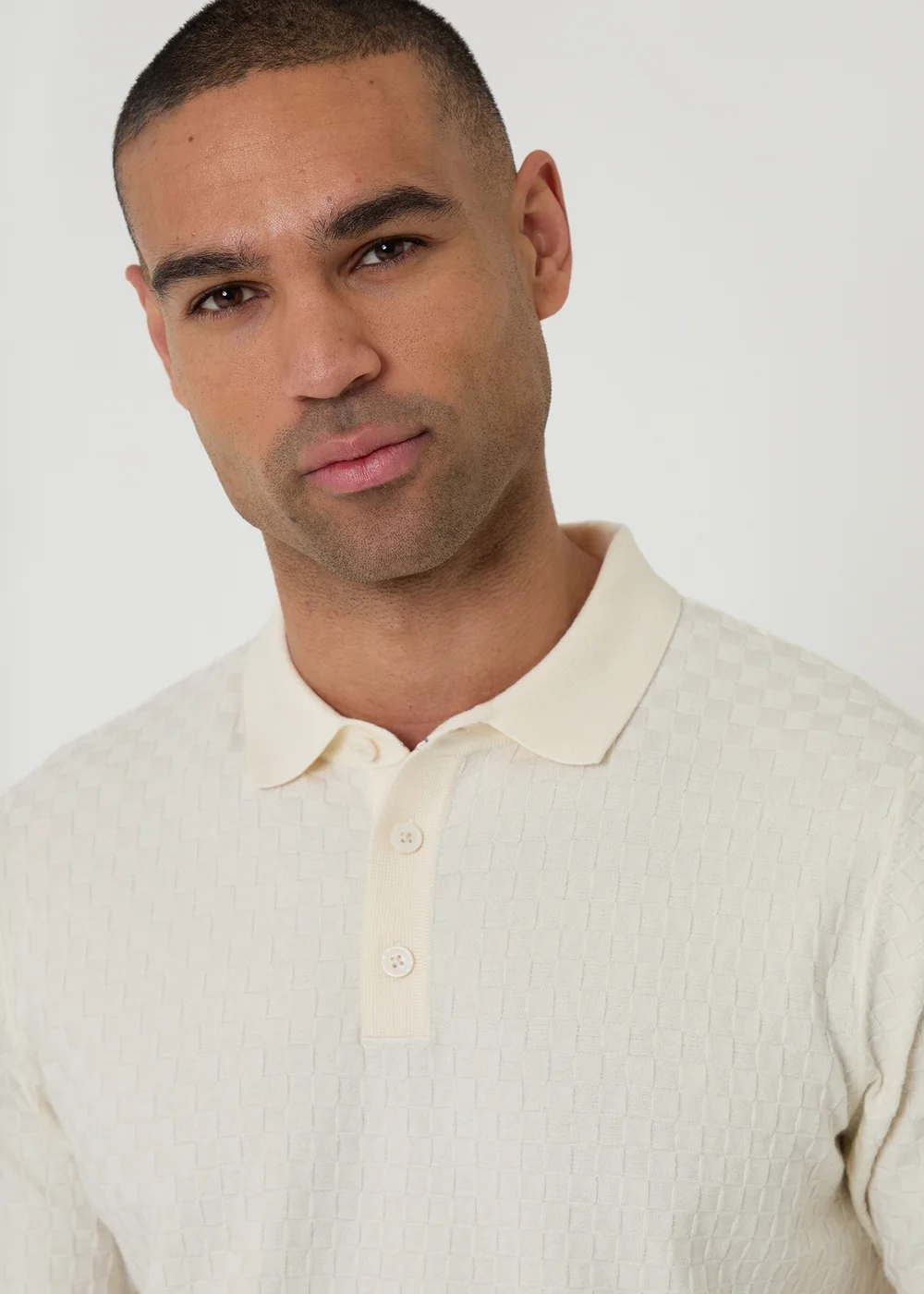 Threadbare Natural Basket Stitch Short Sleeve Knitted Polo - XL Image 4