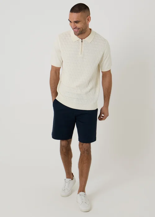 Threadbare Natural Diamond Cable Knit Quarter Zip Polo - XL Image 3