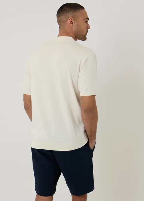 Threadbare Natural Diamond Cable Knit Quarter Zip Polo - XL Image 2