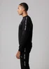 Firetrap Black Cotton Rich Brushed Fleece Crew Neck Sweatshirt With Logo Strip Sleeves - S Image 3