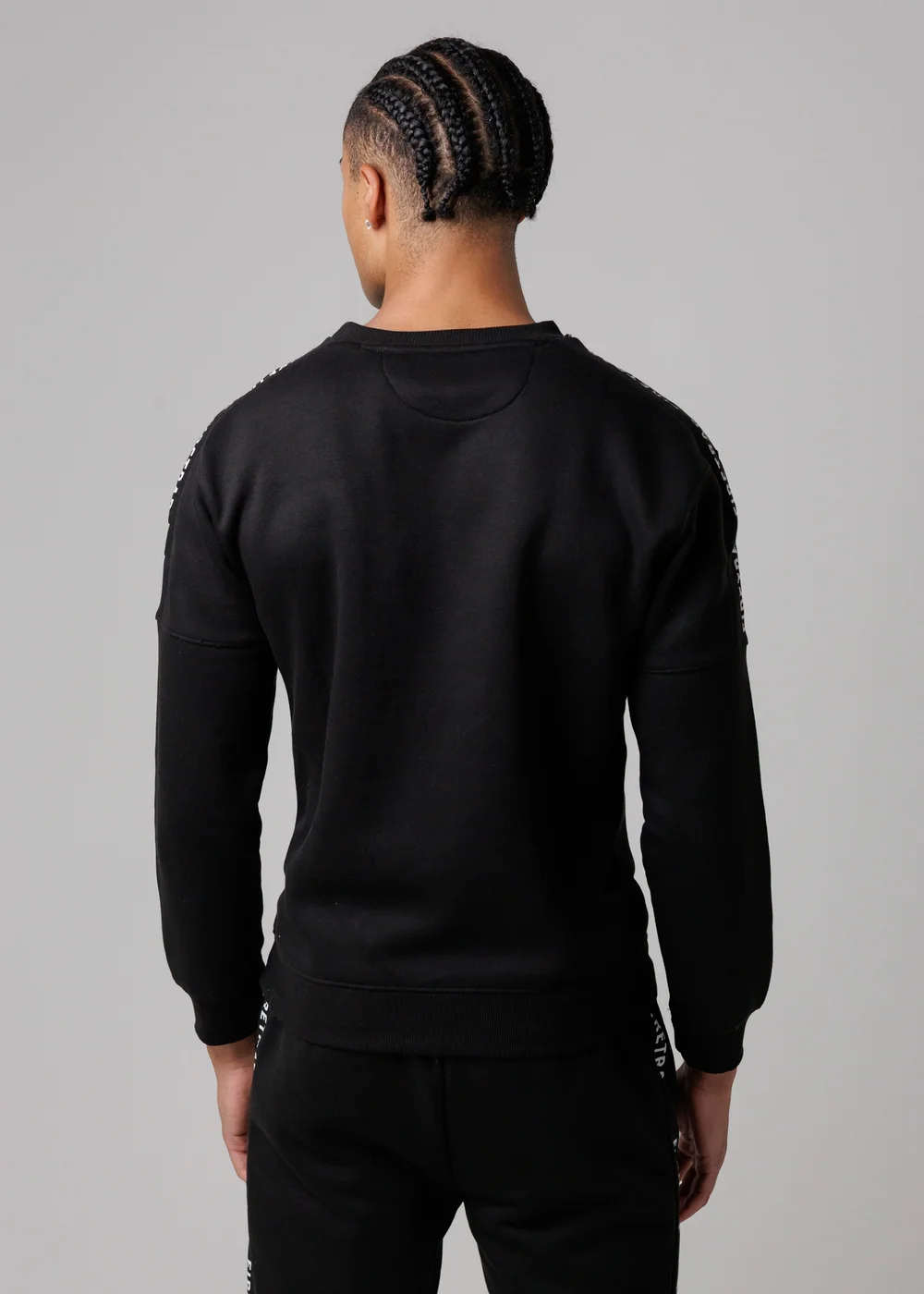 Firetrap Black Cotton Rich Brushed Fleece Crew Neck Sweatshirt With Logo Strip Sleeves - S Image 2