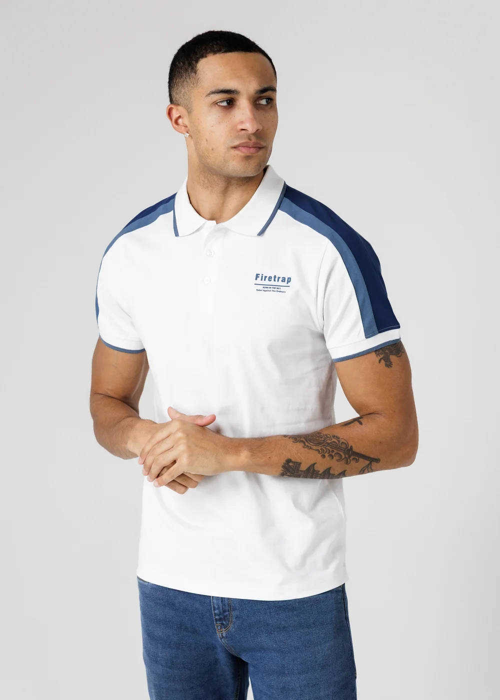 Firetrap White Regular Fit Cotton Jersey Button Polo - S Image 1