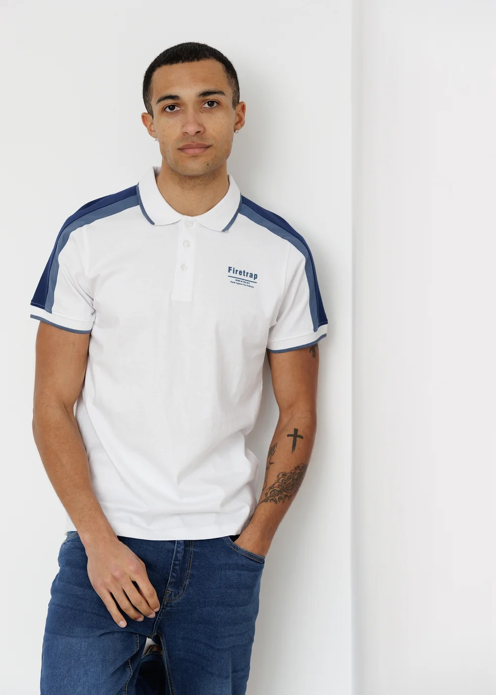 Firetrap White Regular Fit Cotton Jersey Button Polo - XL Image 1