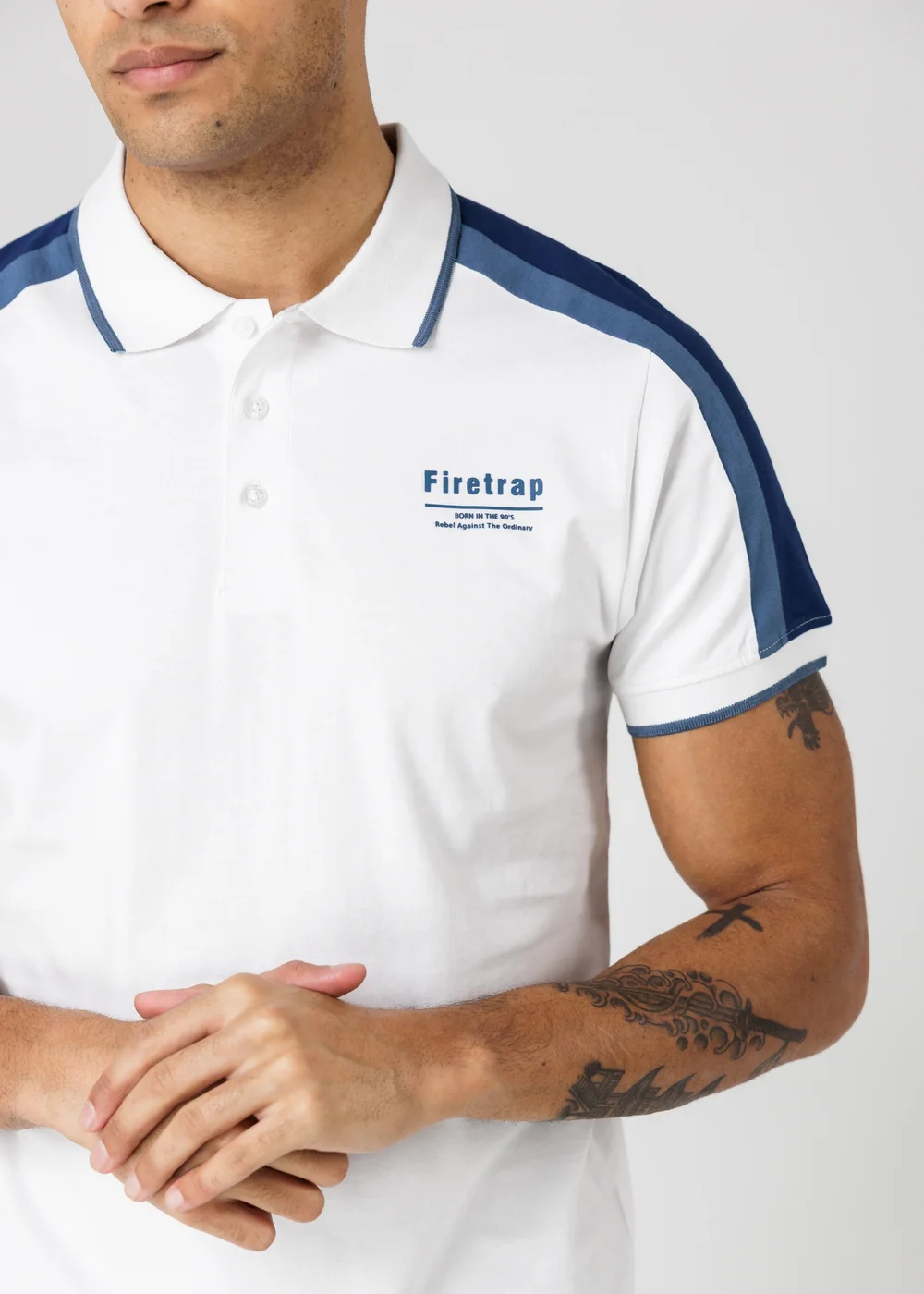 Firetrap White Regular Fit Cotton Jersey Button Polo - S Image 3