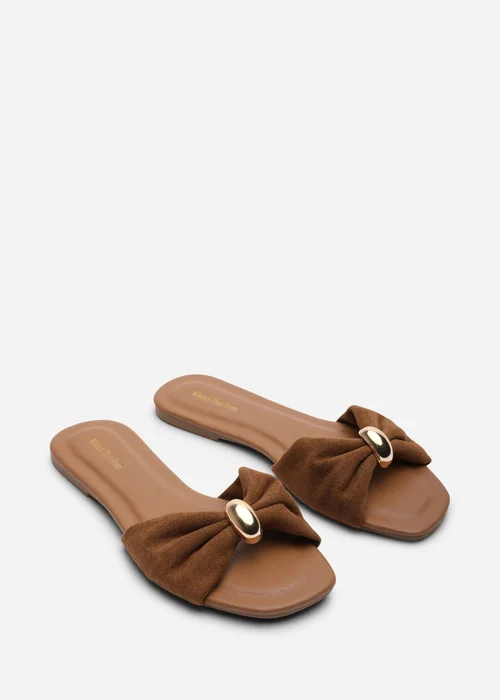 Where's That From Arc Ruched Buckle Cognac Suede Slide On Sandal - 6 Image 2