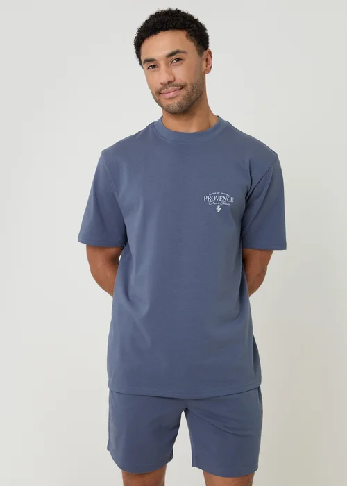Threadbare Blue Cotton Grandad Pyjama Top & Shorts - S Image 1