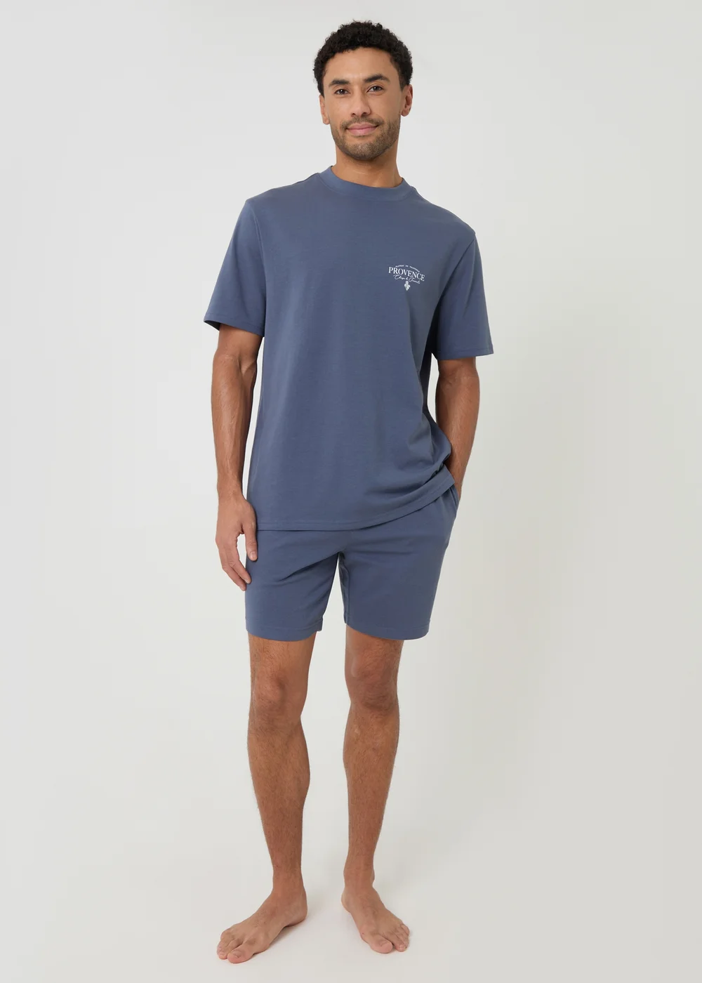 Threadbare Blue Cotton Grandad Pyjama Top & Shorts - S Image 4