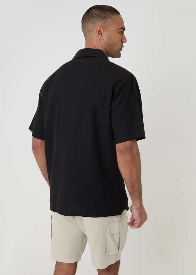 Threadbare Black Relaxed Fit Linen Blend Short Sleeve Shirt