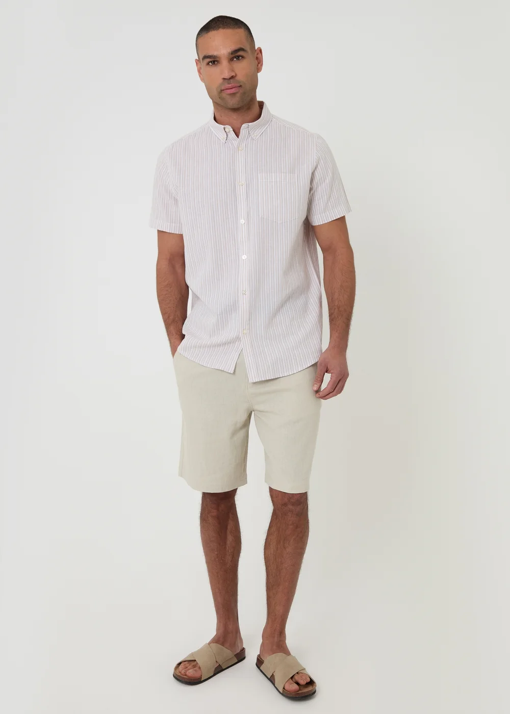 Threadbare Stone Stripe Linen Cotton Blend Short Sleeve Shirt - 2XL Image 3