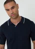 Threadbare Navy Knitted Contrast Tipping Trophy Neck Polo - L Image 4