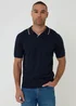 Threadbare Navy Knitted Contrast Tipping Trophy Neck Polo - L Image 1
