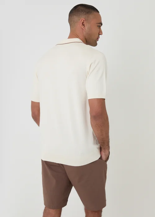 Threadbare Natural Knitted Contrast Tipping Trophy Neck Polo - 2XL Image 2