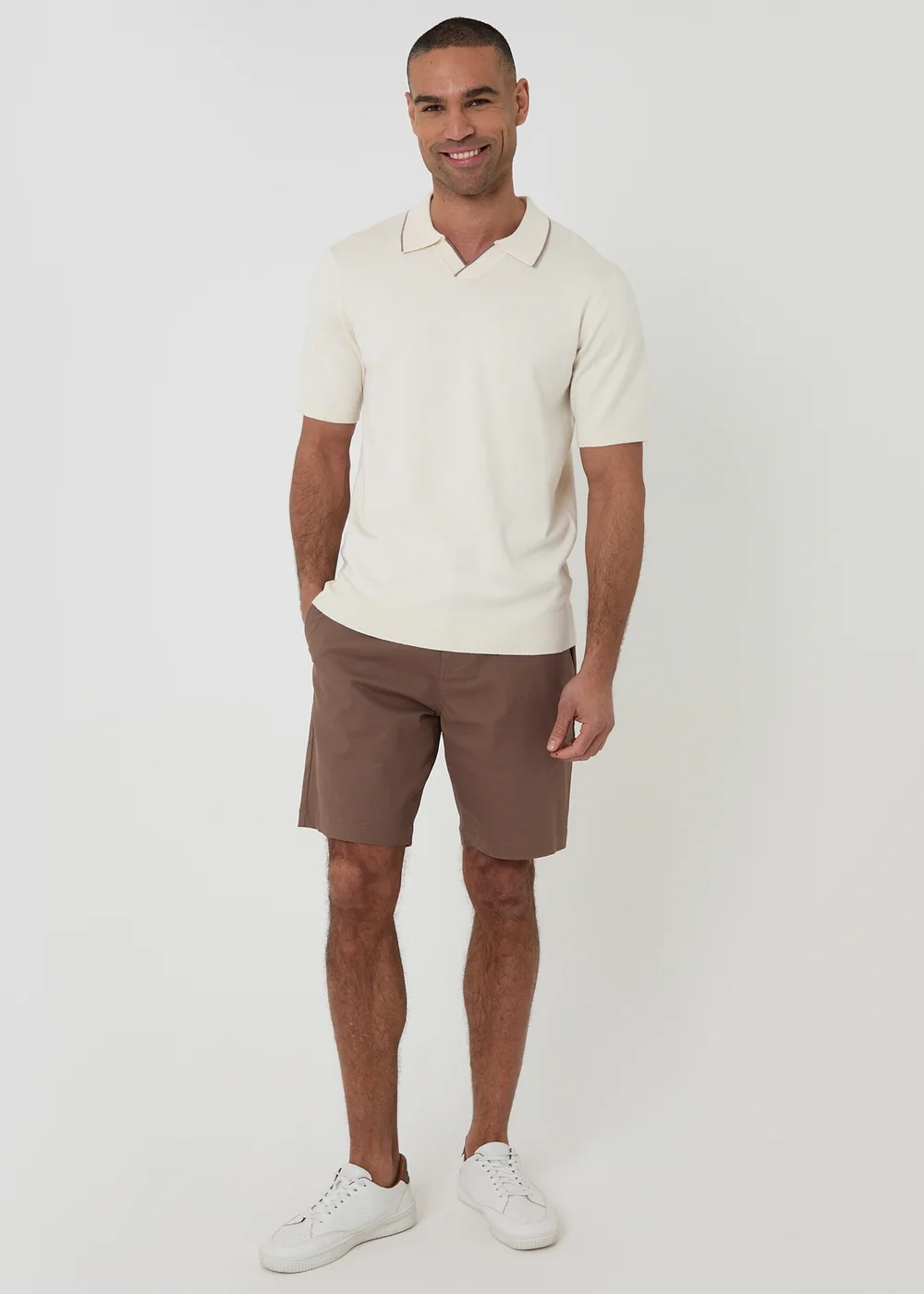 Threadbare Natural Knitted Contrast Tipping Trophy Neck Polo - 2XL Image 3