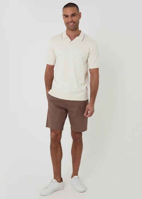 Threadbare Natural Knitted Contrast Tipping Trophy Neck Polo - 2XL Image 3