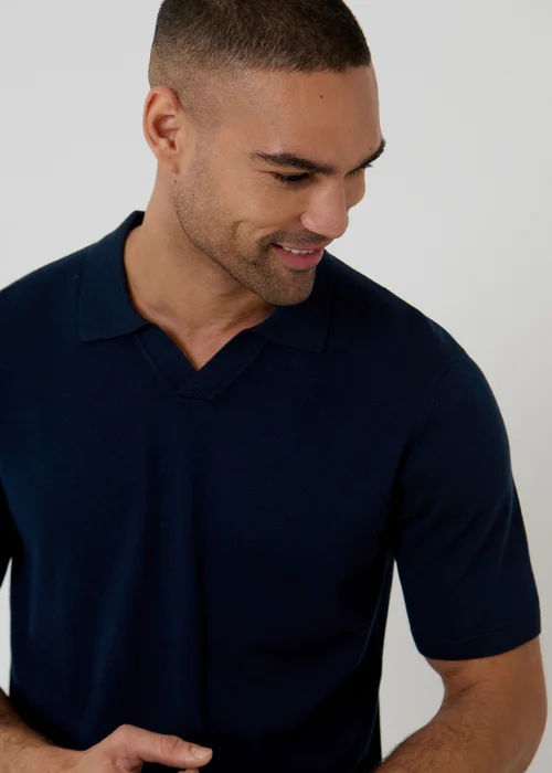 Threadbare Navy Knitted Short Sleeve Trophy Neck Polo - 2XL Image 4