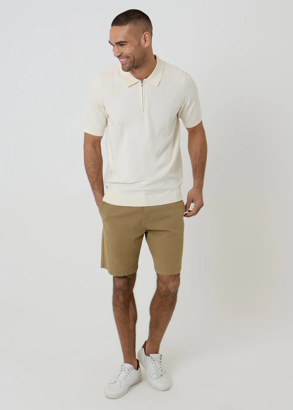 Threadbare Natural Cable Knit Quarter Zip Polo - 2XL Image 3