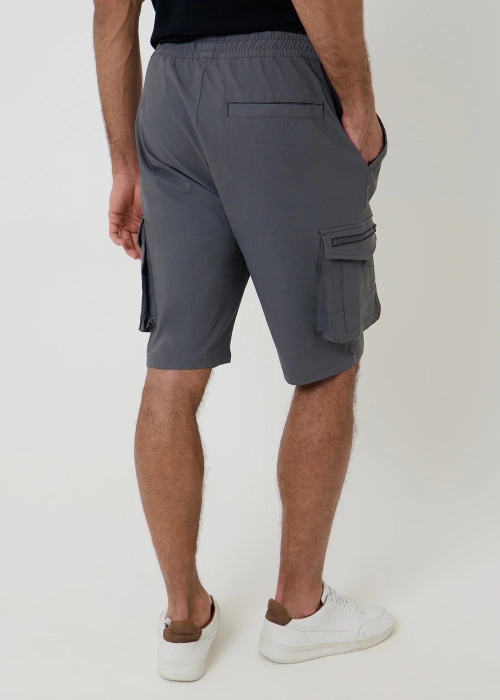 Threadbare Charcoal Elasticated Waist Stretch Cargo Shorts - M Image 2